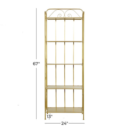 Metal Scroll Indoor Outdoor Tall Folding 5 Shelves Bakers Rack - Gold or White - Roche River Decor