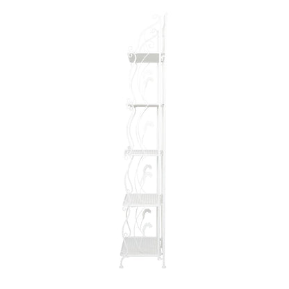 Metal Scroll Indoor Outdoor Tall Folding 5 Shelves Bakers Rack - Gold or White - Roche River Decor