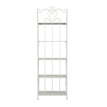 Metal Scroll Indoor Outdoor Tall Folding 5 Shelves Bakers Rack - Gold or White - Roche River Decor