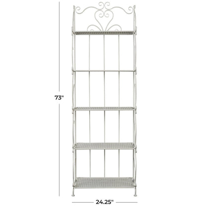 Metal Scroll Indoor Outdoor Tall Folding 5 Shelves Bakers Rack - Gold or White - Roche River Decor