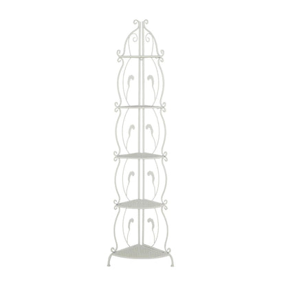 Metal Scroll Indoor Outdoor Tall Folding 5 Shelves Bakers Rack - Gold or White - Roche River Decor