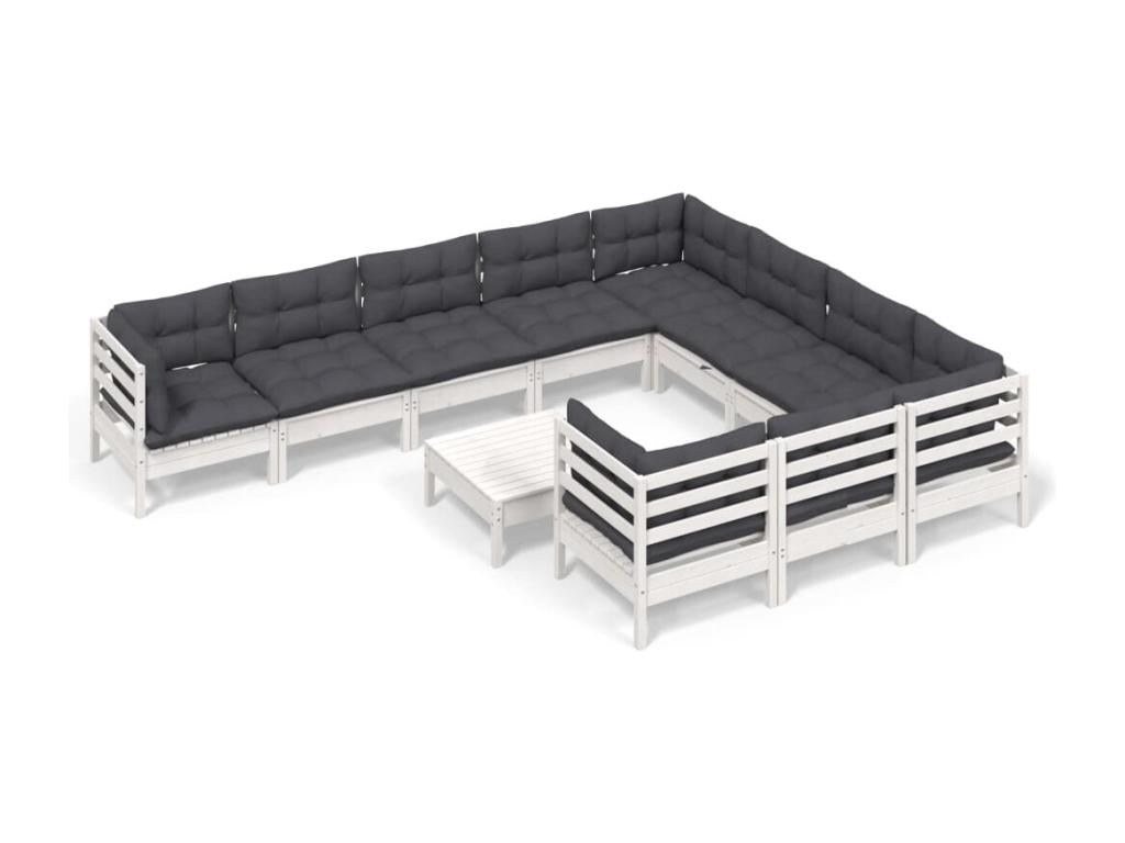 11-piece garden furniture set with white pine wood cushions