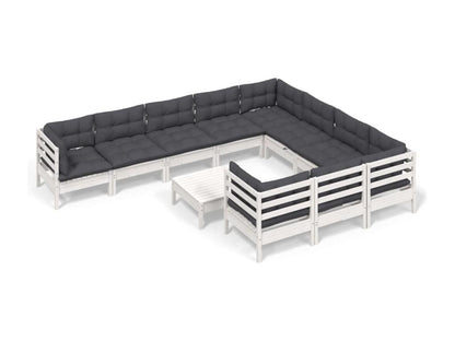 11-piece garden furniture set with white pine wood cushions