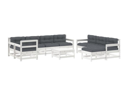 10-piece garden furniture set with cushions, white, solid wood