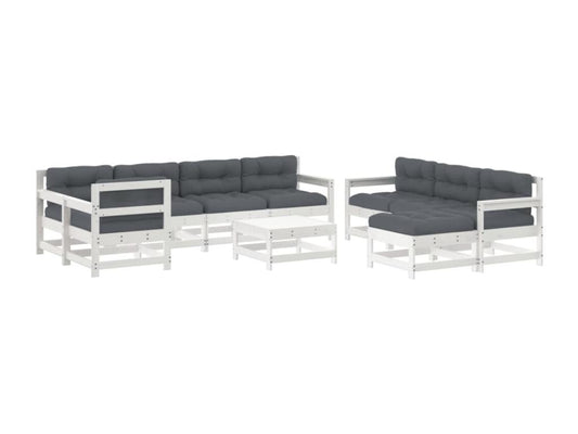 10-piece garden furniture set with cushions, white, solid wood