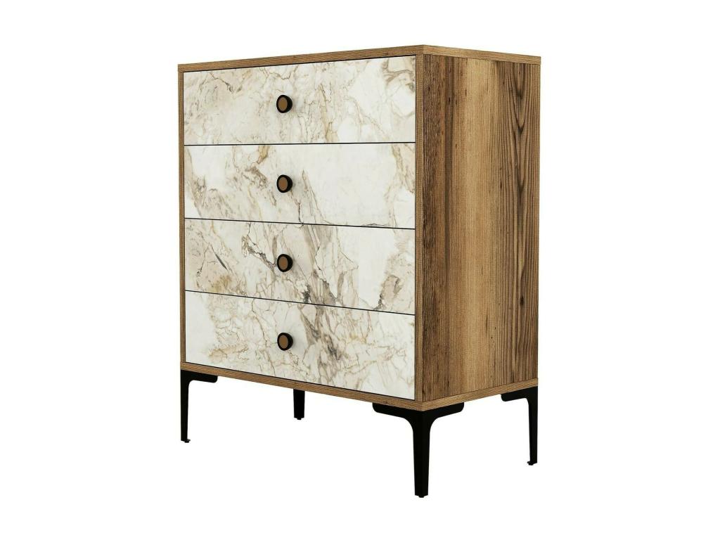 Doucezen Chest of Drawers, Multipurpose Chest of Drawers, Bedroom Chest of Drawers, Furniture with Drawers, 76x40x91 cm, Walnut and White Marble