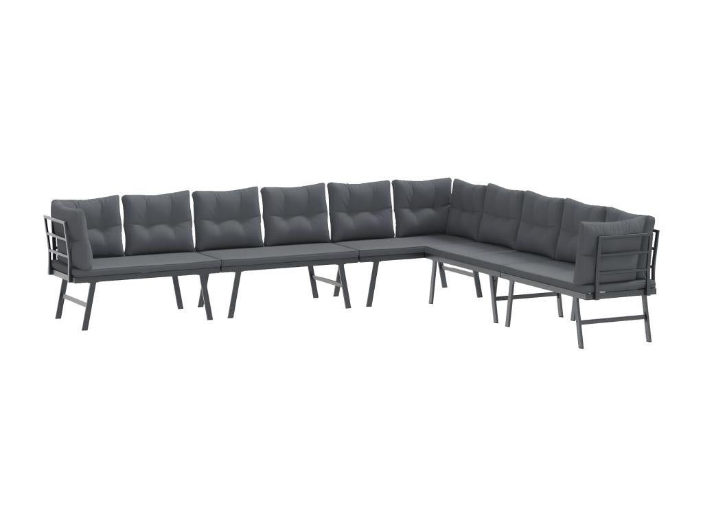 Garden benches with cushions, set of 4, powder-coated steel