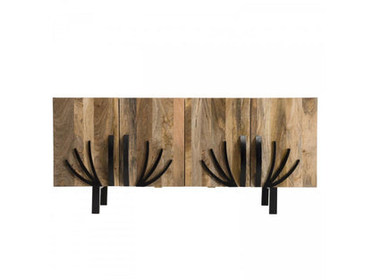 Doucezen - Mango wood sideboard 177x45cm 4 doors 2 shelves decorative Doucezen Bangalore metal legs