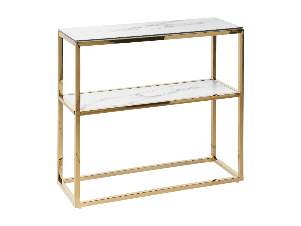 Homzora Console Table, Safety Glass, White Marble