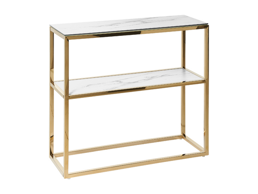 Homzora Console Table, Safety Glass, White Marble