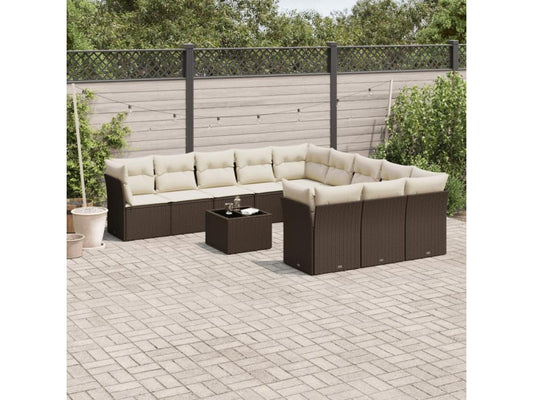 12-piece garden furniture set with cushions, brown woven resin