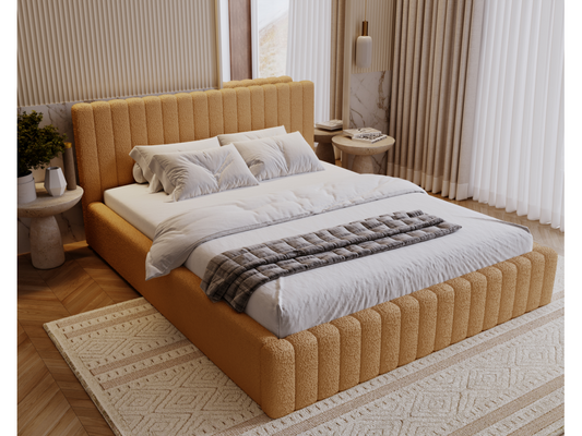 Homzora Billo Upholstered Bed 200x200 cm - Double Bed with Storage Headboard - Adult Bed for Teenager's Room - Homzora Anthology 10