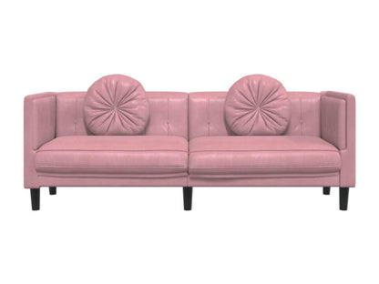 3-seater pink velvet sofa with cushions