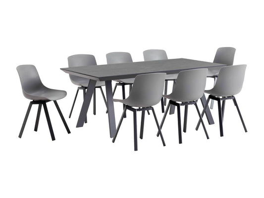 Set of rectangular grey garden table and 8 grey chairs