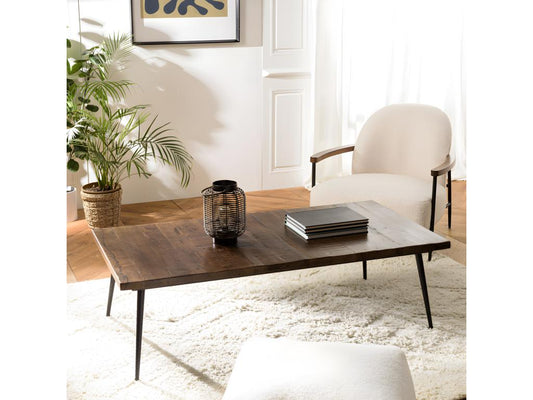 Homzora - Rectangular coffee table - 135x70cm recycled wood, metal legs
