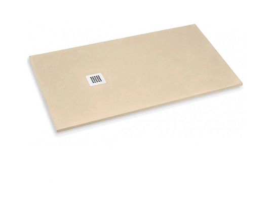 75x75 cm Shower Tray, Doucezen Extra Thin Light Ivory RAL 1015, in Synthetic Resin and Marble Powder with Free-Range Drain