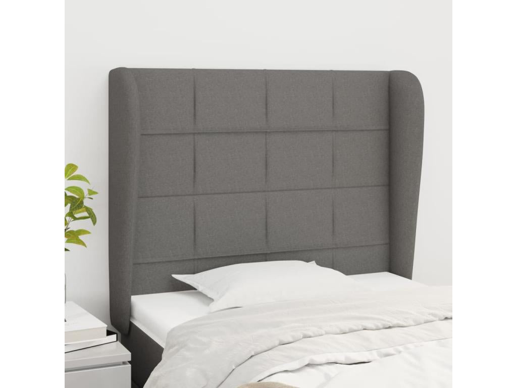 Headboard with wings, Dark Grey, 83x23x118/128 cm, Fabric