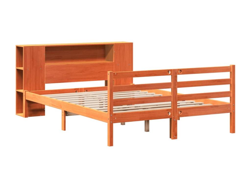 Bookcase bed without brown wax mattress 140x190 cm solid pine