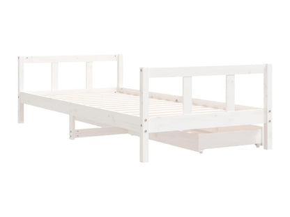 Children's bed frame with drawers, white, 90x200 cm, solid pine wood