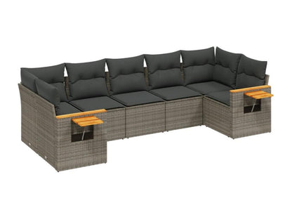 7-piece garden furniture set with cushions, grey woven resin