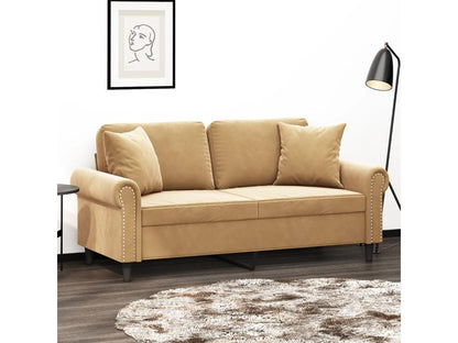 2-seater sofa with decorative cushions, brown, 140 cm, velvet