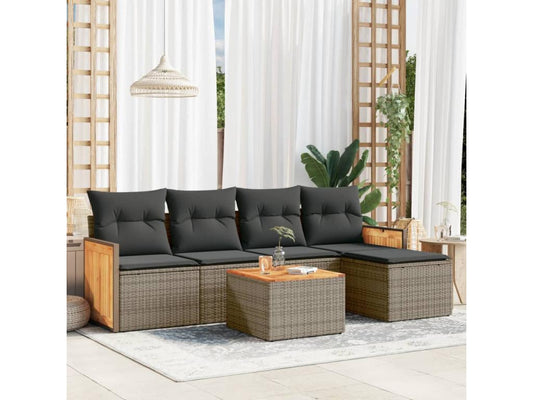 6-piece garden furniture set with grey resin wicker cushions