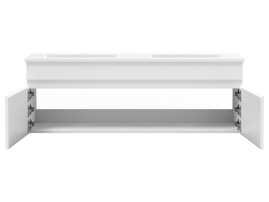 Bathroom vanity unit 120cm double sink with wall-mounted mirror column, white