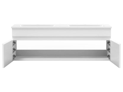 Bathroom vanity unit 120cm double sink with wall-mounted mirror column, white