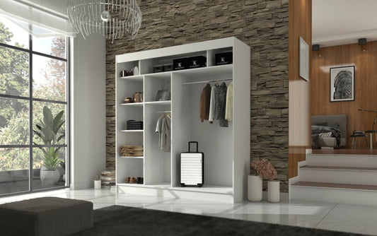 Doucezen bedroom wardrobe with sliding doors in light matte wood and white lacquer - 3 sizes - Width 200 cm