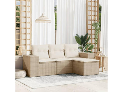 Garden furniture set with cushions, 4 pieces, beige woven resin