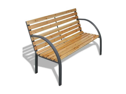 Homzora garden bench in light solid wood with black metal legs