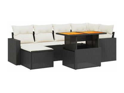 7-piece garden furniture set with cushions, black woven resin