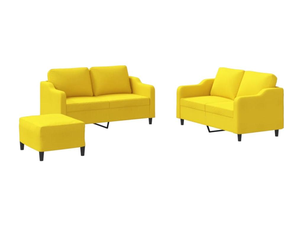 3-piece sofa set with cushions, light yellow fabric