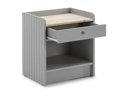 Homzora - Bedside Table with 1 Drawer and 1 Niche, Wood and Grey