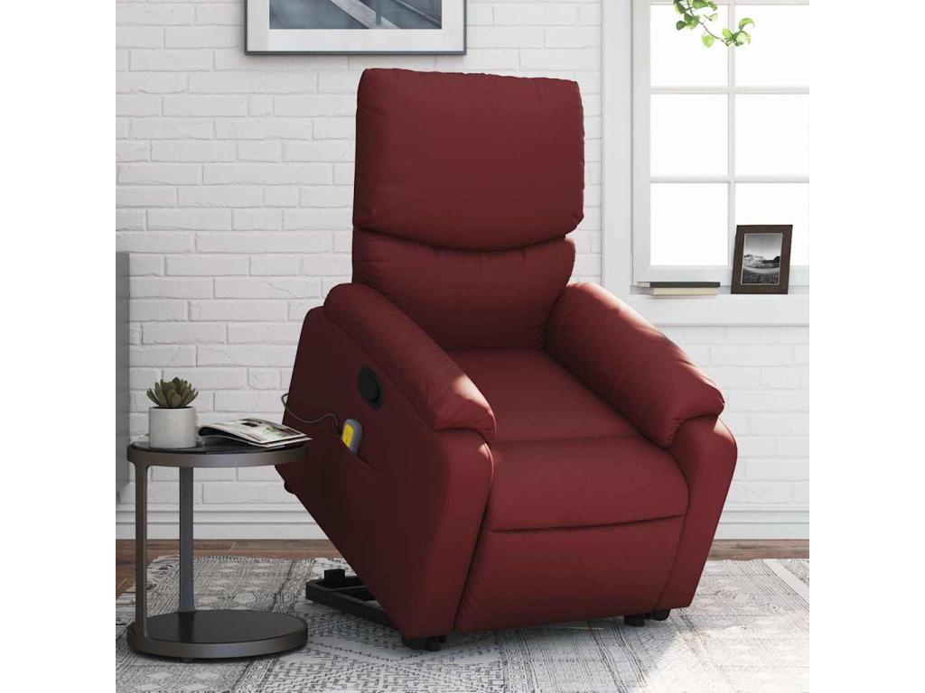 Burgundy Red Faux Leather Massage Recliner