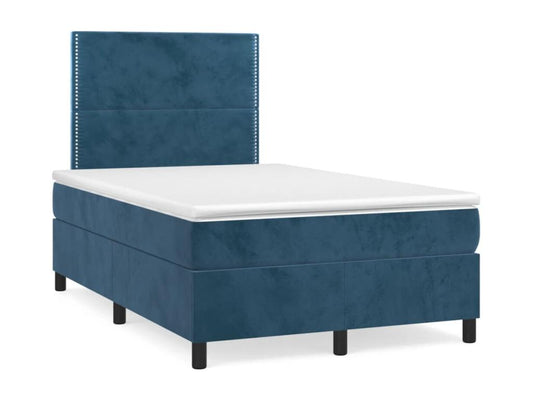Upholstered bed base and mattress, dark blue, 120x200cm, velvet
