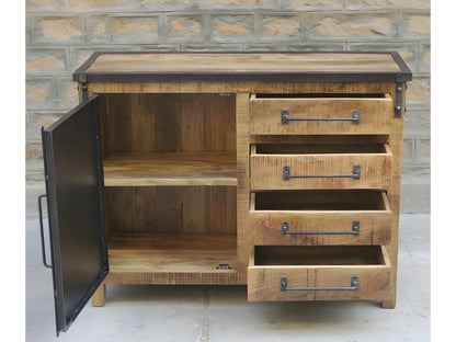 Mango wood and metal sideboard with 1 door and 4 drawers