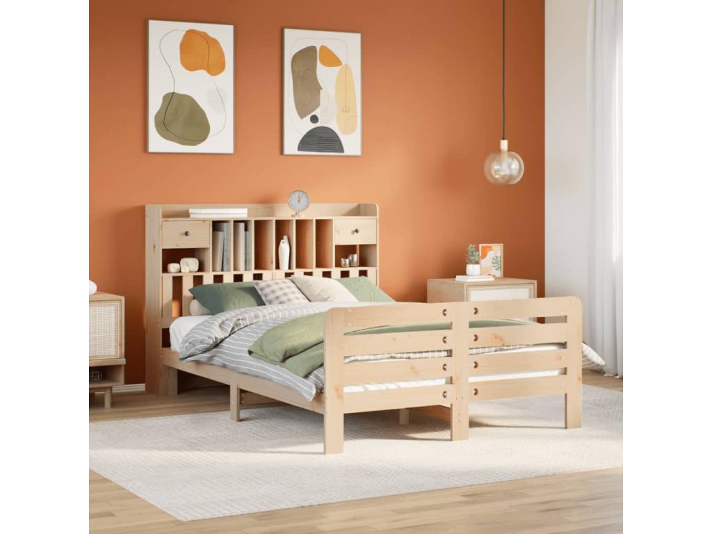Bookcase bed without mattress 140x190 cm solid pine wood