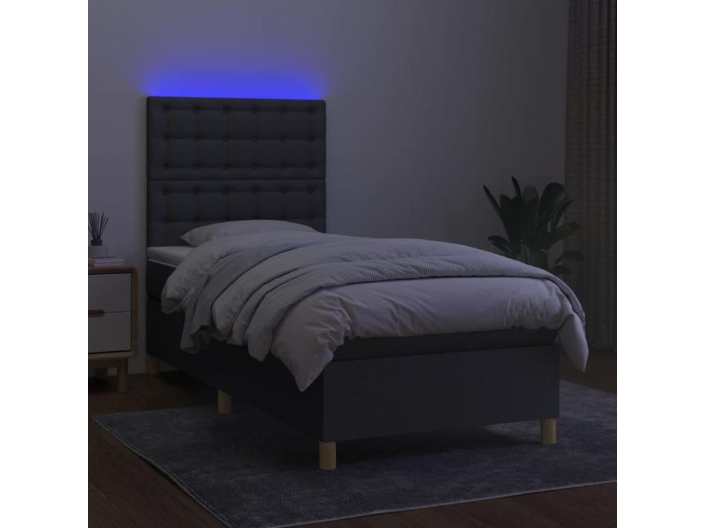 Upholstered bed base with mattress and LED lighting, dark grey, 80x200cm, fabric