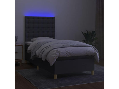 Upholstered bed base with mattress and LED lighting, dark grey, 80x200cm, fabric