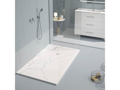 Homzora 3D White Marble Shower Tray with Smooth Finish and Color Grid - 120x80 cm