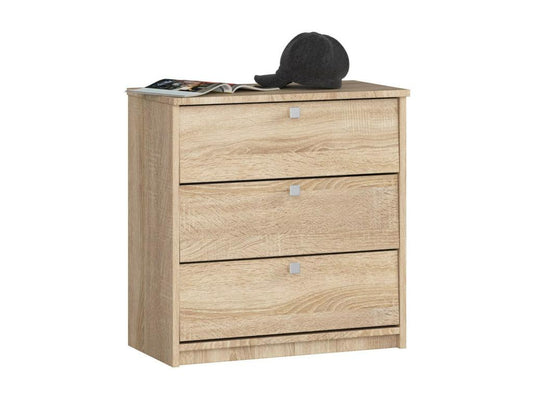 Homzora MINI Shoe Cabinet, Oak Finish, 60 cm, 3 Doors, Oak Front, 3 Shelves, 60x31x62 cm