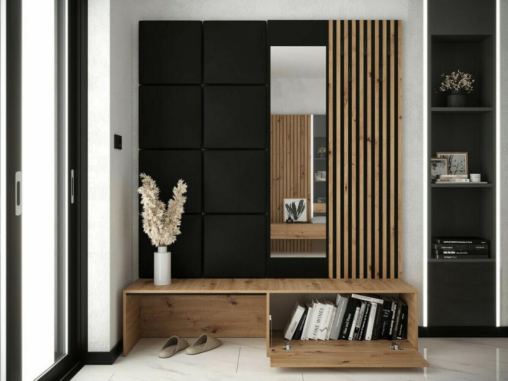 Homzora 322 Hallway Unit 205x172x42cm Mirror Oak Homzora - Black Freestanding