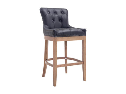 Bar stool - Genuine leather / Wood - Black - Homzora