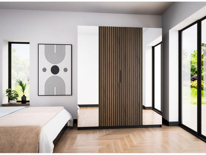 4-door wardrobe with slatted panels and 2 mirrors - 200 cm - Homzora oak/black - Homzora