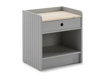 Homzora - Bedside Table with 1 Drawer and 1 Niche, Wood and Grey