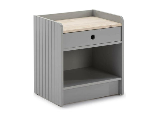 Homzora - Bedside Table with 1 Drawer and 1 Niche, Wood and Grey