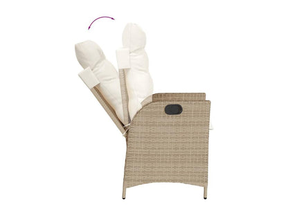 7-piece beige poly rattan garden dining set and cushions