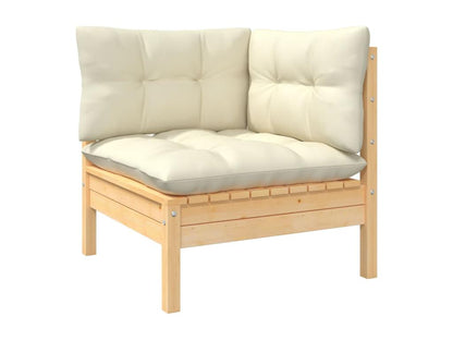 10-piece garden furniture set with cream cushions, solid pine wood